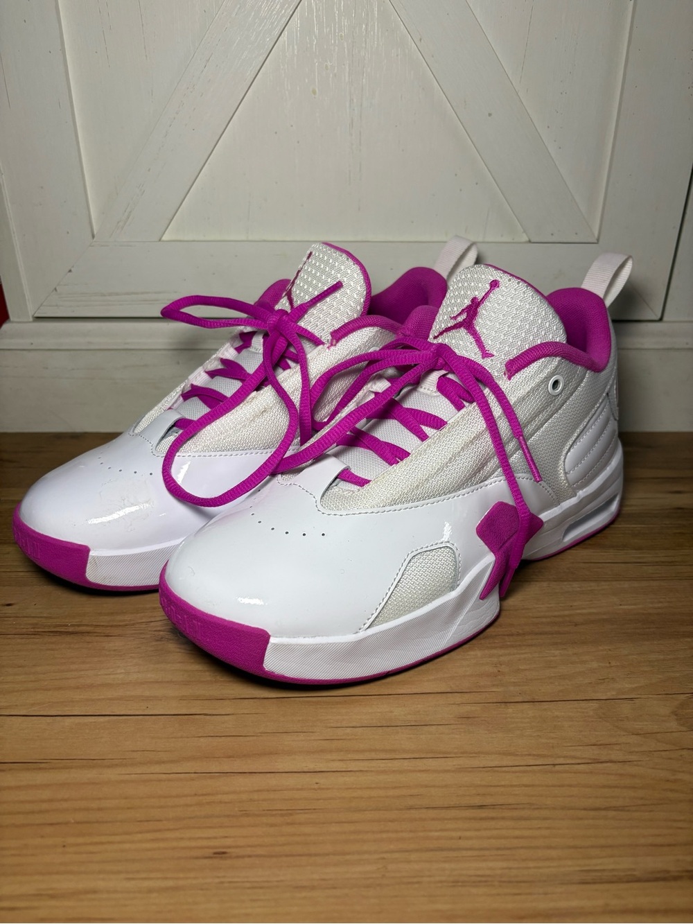 retro Jordan Flight White and Hot Pink Low-Top Sneakers